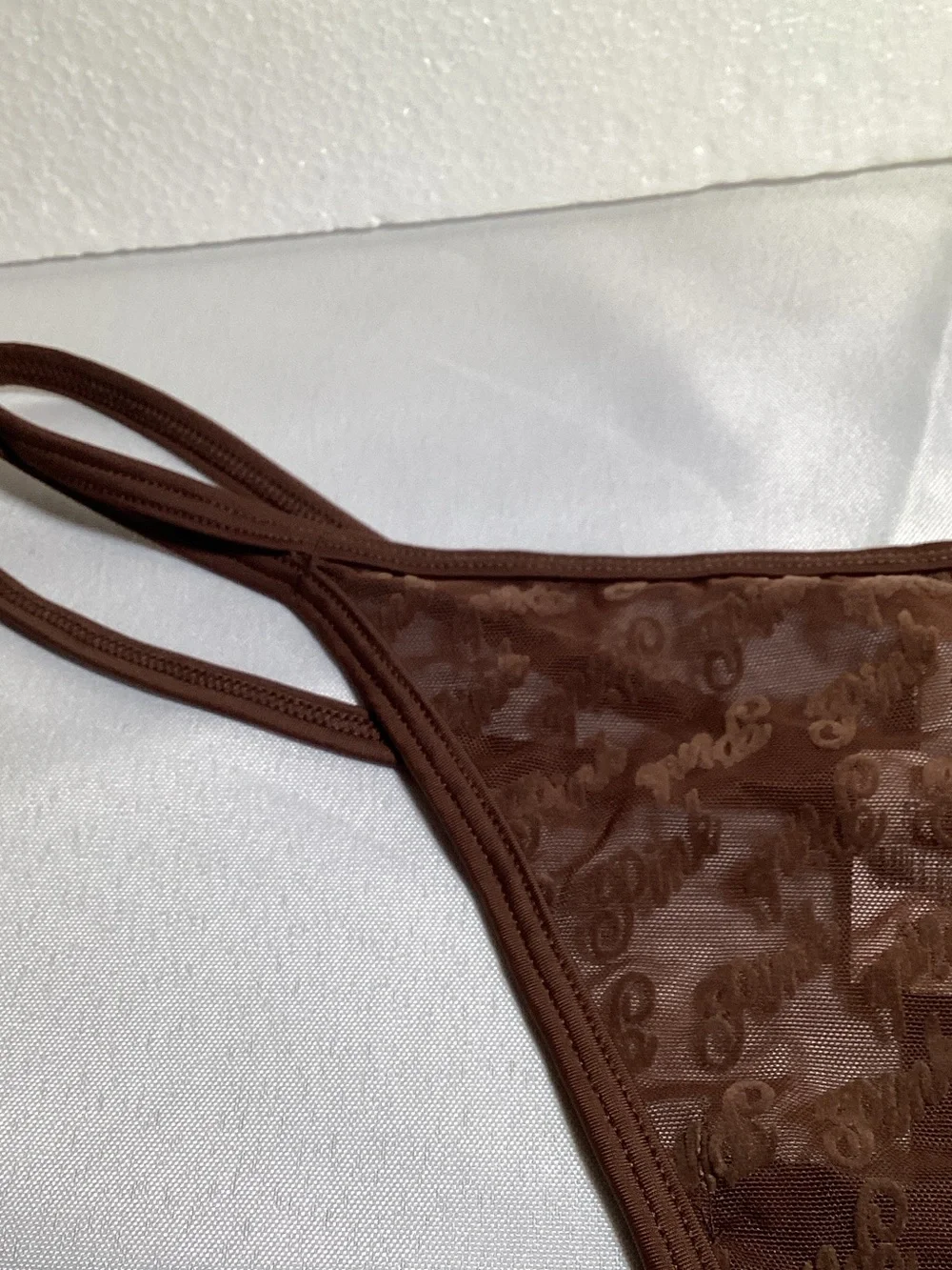 PINK Victoria's Secret Brown Sheer Logo Thong